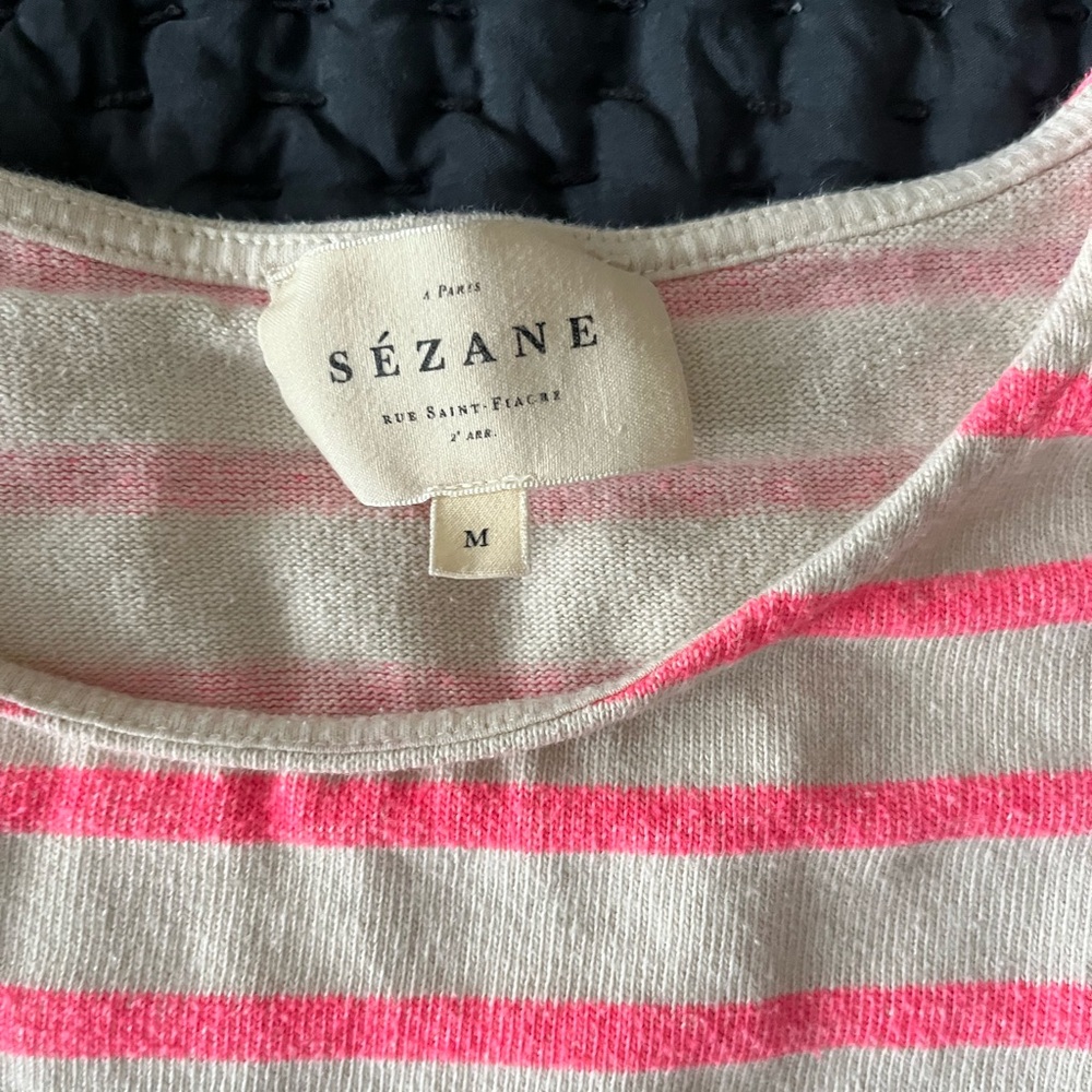 Sezane Pink and White Long Sleeve Tee with Striped Pattern - Picture 6 of 8